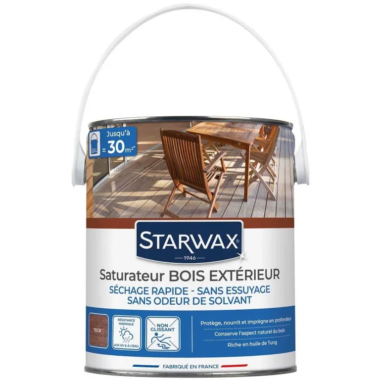 Saturateur bois extérieur teinte teck 2,5L STARWAX