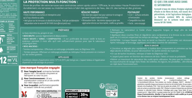 Saturateur terrasse bois haute protectionnaturel 0,75L V33
