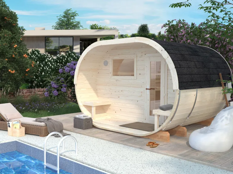 Sauna en bois blanc Anette 3,0+1,50 m² 4 Pers.