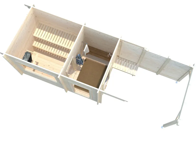 Sauna en bois blanc Sanna 6,80+5,90 m² 3 Pers.