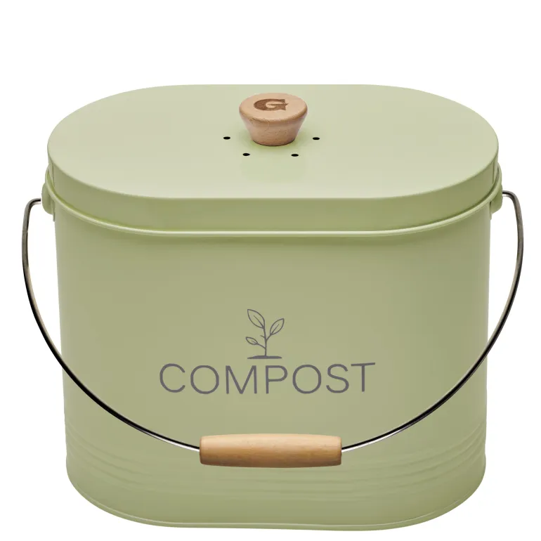 Seau à compost cuisine 7L ovale vert pastel avec filtre