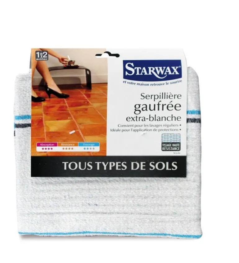 Serpillière gaufrée blanche double 50x100 cm STARWAX