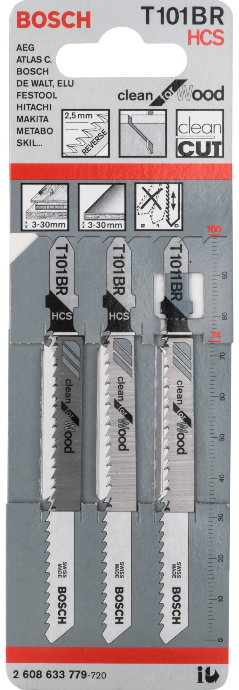 Set de 3 lames HCS pour scie sauteuse T 101 BR