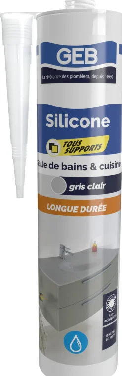 Silicone sanitaire Gebsicone W3 280 ml gris clair GEB