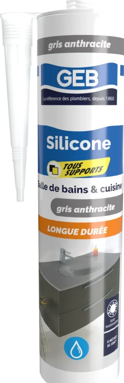 Silicone sanitaire Gebsicone W3 280 ml gris anthracite GEB
