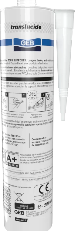 Silicone tous supports antimoisissures 280 ml translucide