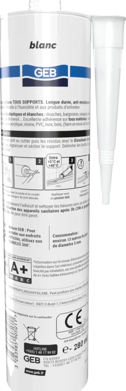 Silicone tous supports antimoisissures 280 ml blanc