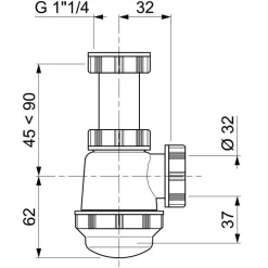 Siphon court lavabo/bidet culot court réglable