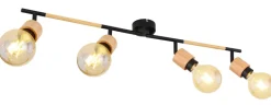 Spot métal noir mat bois clair 4x E27 40W 230V Jorna