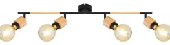 Spot métal noir mat bois clair 4x E27 40W 230V Jorna