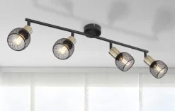 Spot métal noir mat laiton antique 4x E14 40W 230V Fiastra