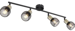 Spot métal noir mat laiton antique 4x E14 40W 230V Fiastra
