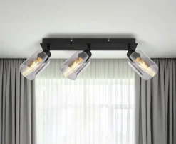 Spot métal noir mat verre fumé 3x E27 15W 230V Hadera