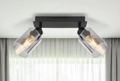 Spot métal noir mat verre fumé 2x E27 15W 230V Hadera