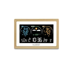 Station météo 10 icônes écran coloré et contour bois
