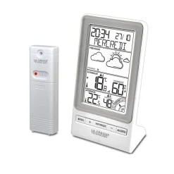 Station météo avec prévision météo/alertes T° blanc/argent