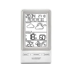 Station météo avec prévision météo/alertes T° blanc/argent