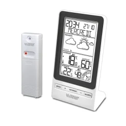 Station météo avec prévision météo/alertes T° blanc/noir