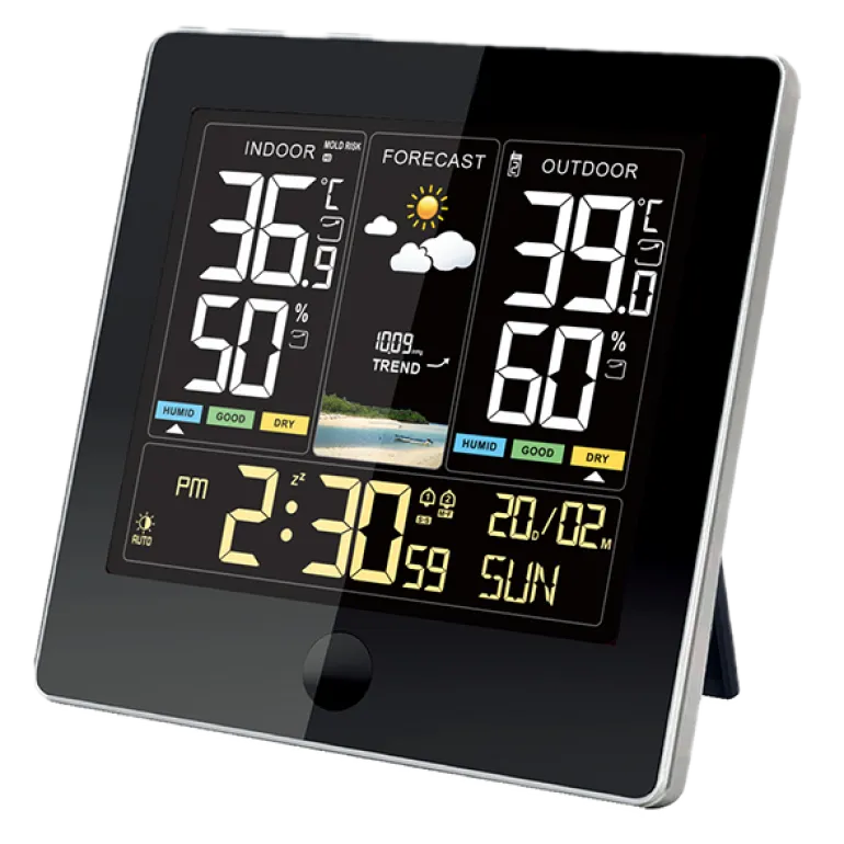 Station météo électronique couleur avec 1 capteur sans fil