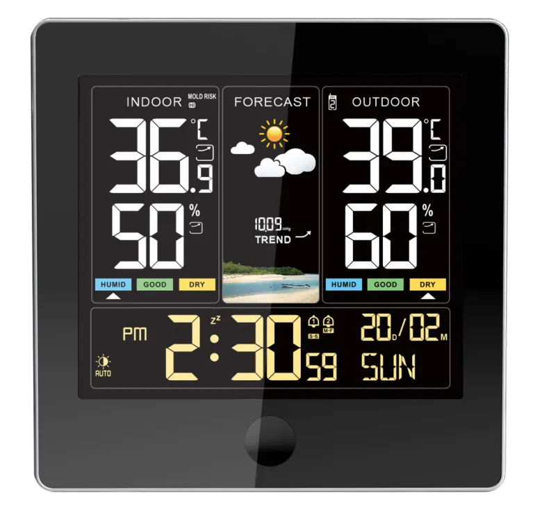 Station météo électronique couleur avec 1 capteur sans fil