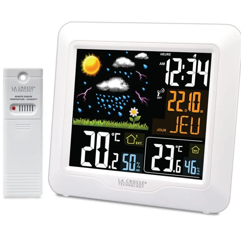 Station météo radio-pilotée écran LCD coloré blanc