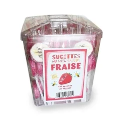 Sucette au miel et fraise dessin abeille 10g Vendu à l'unité