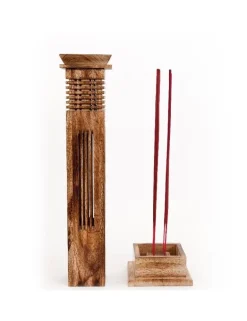 Support encens bâton colonne bois
