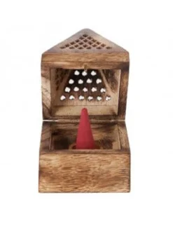 Support encens cône pyramide bois