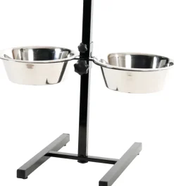 Support métal réglable antidérapant avec 2 bols inox 2.5L