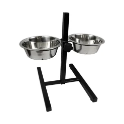 Support réglable en hauteur + 2 gamelles inox 21 cm
