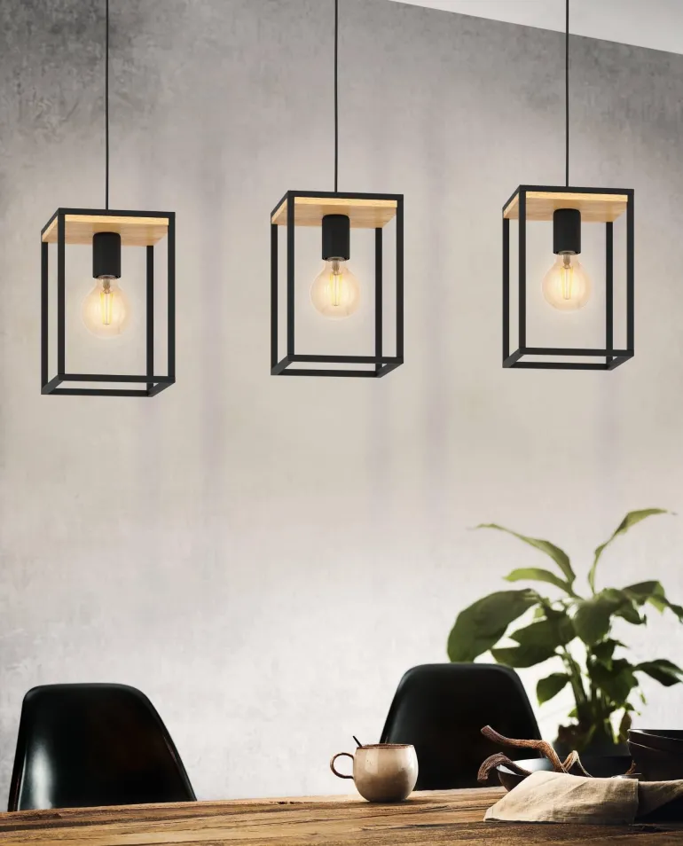 Suspension Libertad E27 3x40W noir L88cm H110cm EGLO