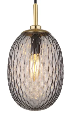 Suspension DEVIN métal or mat verre fumé 1x E14 230V