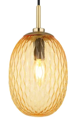 Suspension DEVIN métal or mat verre ambré 1x E14 230V
