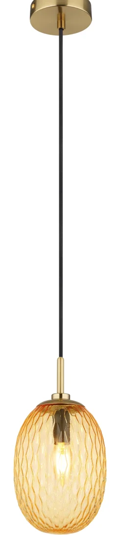 Suspension DEVIN métal or mat verre ambré 1x E14 230V