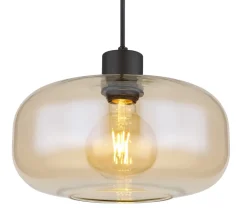 Suspension GIUSEPPE métal noir mat verre ambré 1x E27 230V