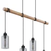 Suspension métal noir mat bois mat verre fumé 4x E27 60W