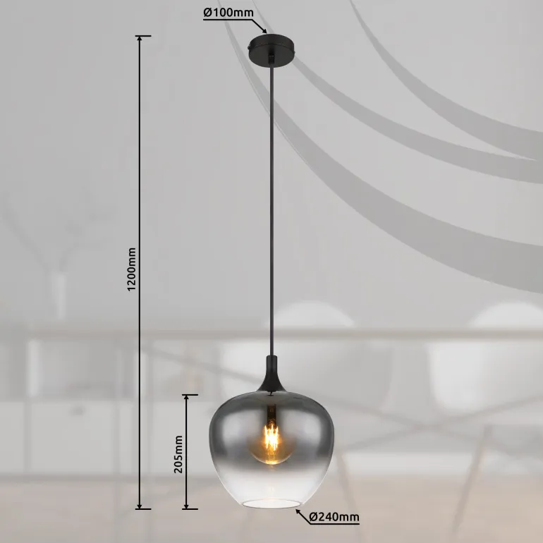 Suspension métal noir mat verre 40W E27 maxy