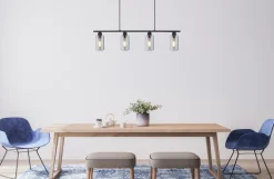 Suspension métal noir mat verre fumé 4x E27 60W 230V Hadera