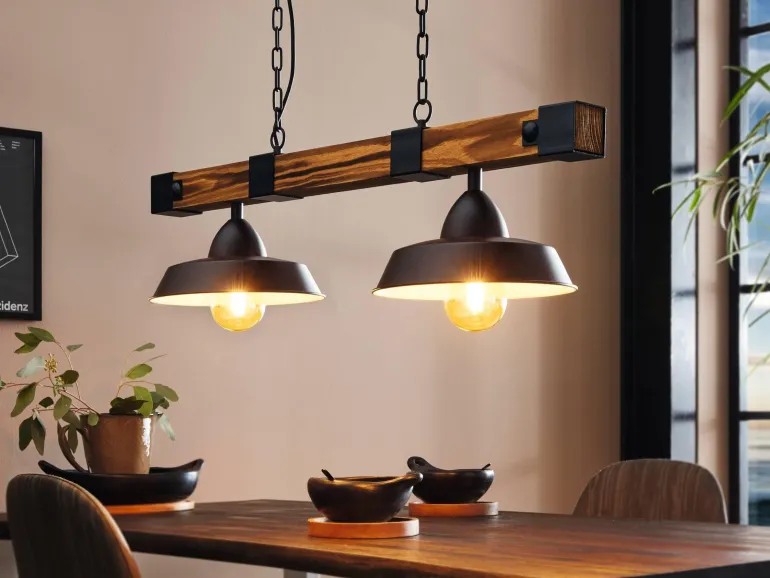 Suspension Oldbury E27 2x60W noir H110xL86cm EGLO