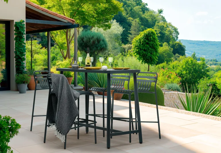Tabouret haut dossier empilable Miami anthracite JARDILINE