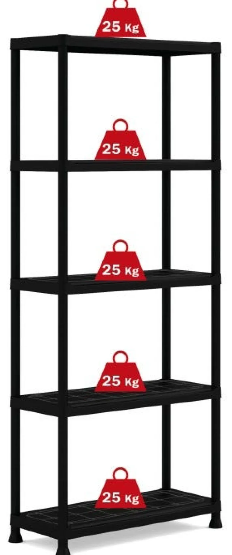 Étagère 5 tablettes pleines en résine 25kg par tablette