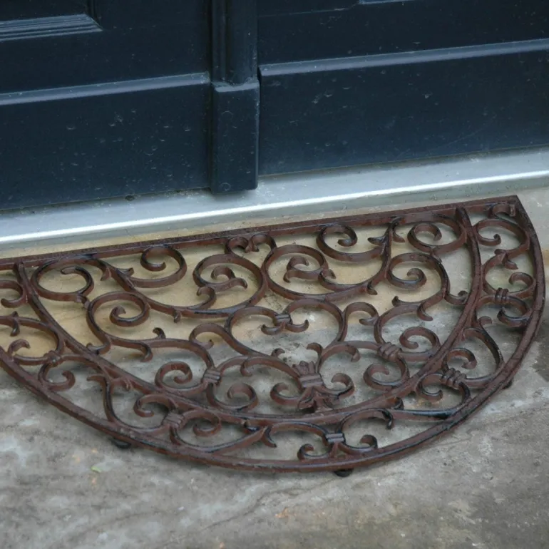 Tapis d'extérieur demi-rond fonte brun 40,5x69 cm