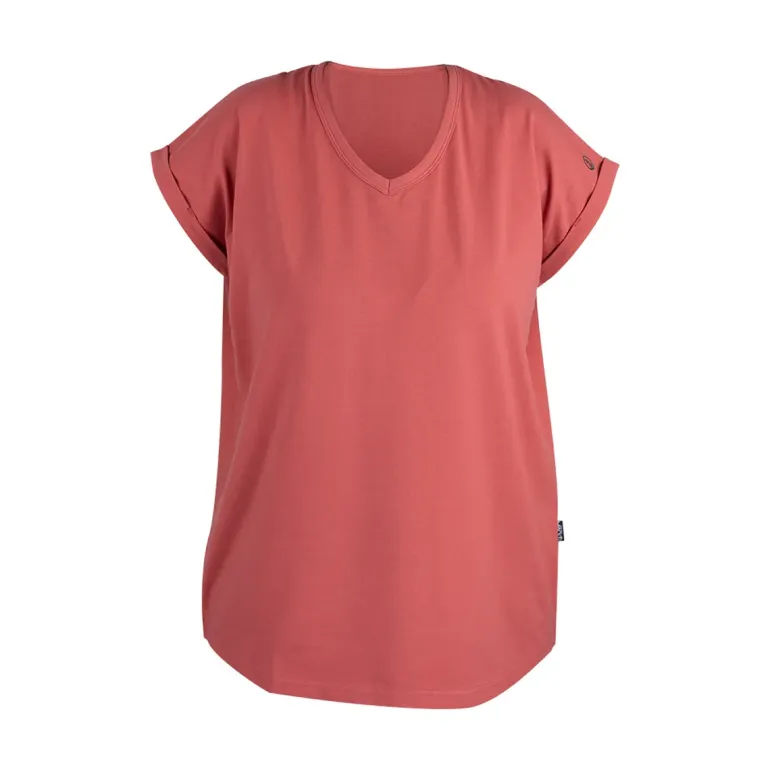 Tee-shirt stretch femme col V Selene corail LMA