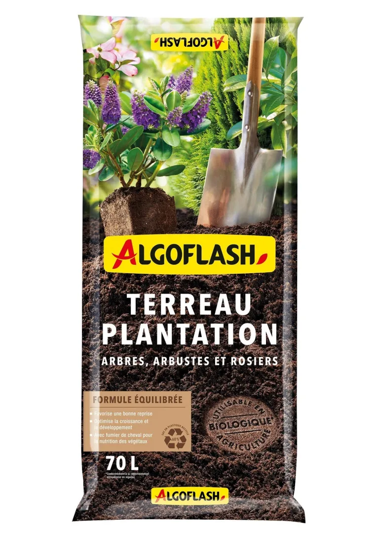 Terreau plantation, arbres, arbustes, rosiers 70L ALGOFLASH