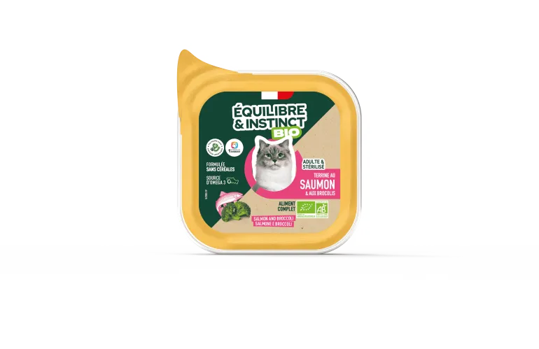 Terrine pour chat adulte Saumon/Brocolis BIO 85g