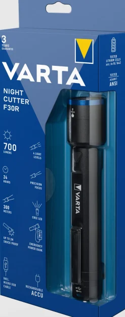 Torche night cutter F30R rechargeable 10W 1 port USB VARTA