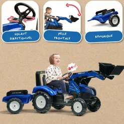 Tractopelle à pédales New Holland avec remorque FALK
