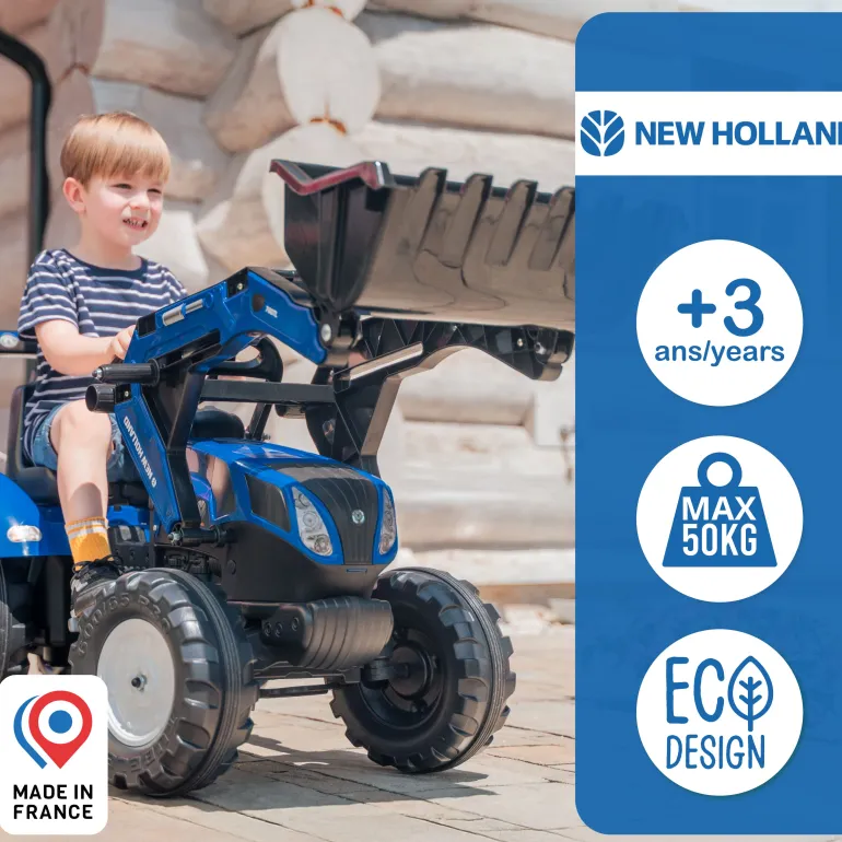 Tractopelle à pédales New Holland avec remorque FALK