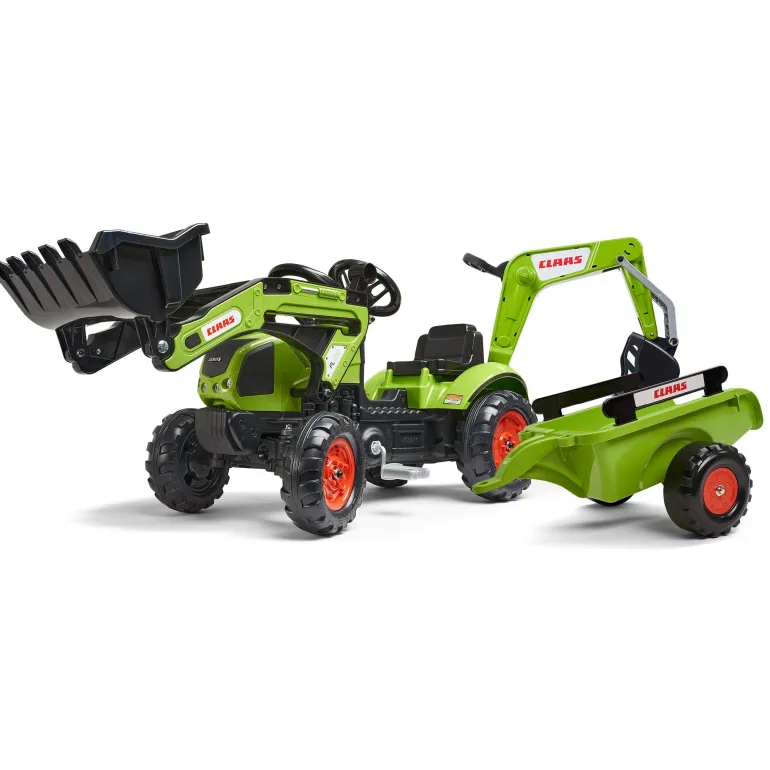 Tractopelle Claas avec excavatrice et remorque