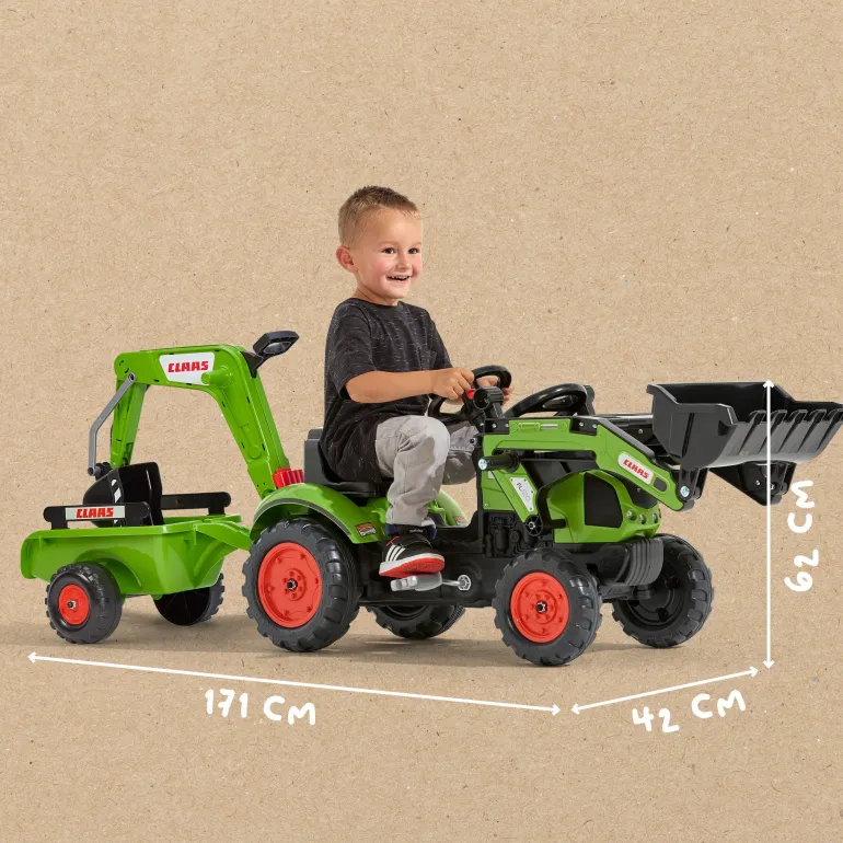 Tractopelle Claas avec excavatrice et remorque